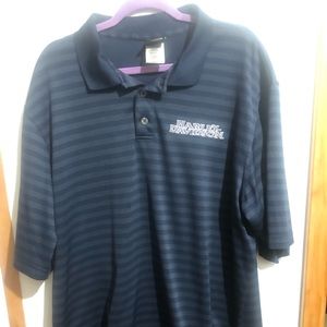 Harley Davidson Men’s Blue and Gray Pinstripe Embroidered Logo Polo Shirt